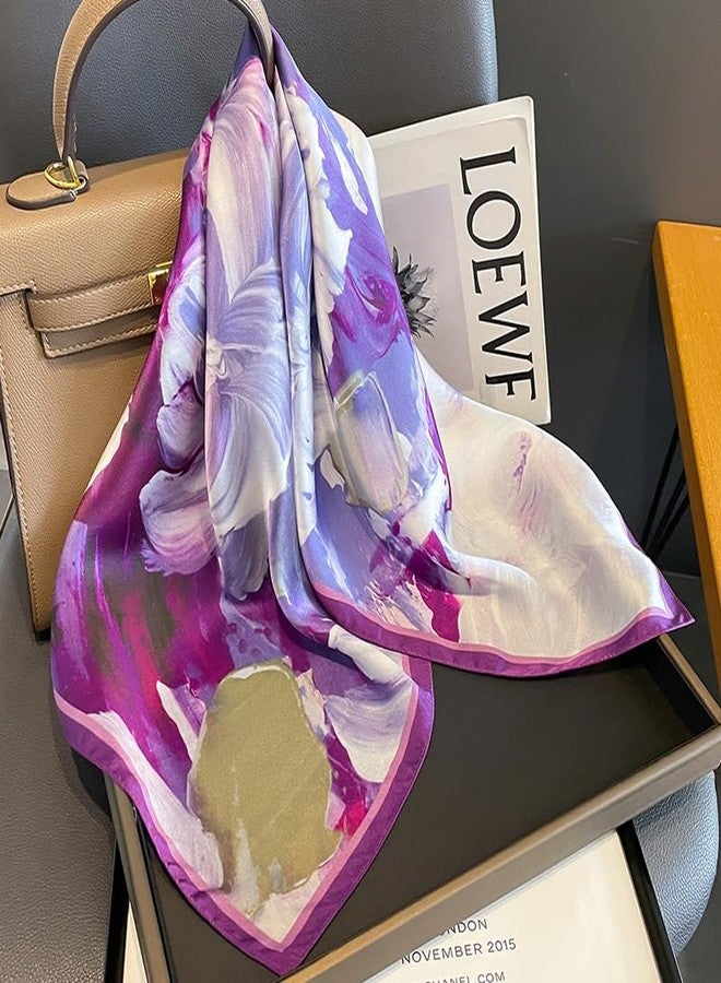 MEISEE 100% Pure Mulberry Silk Scarf 26" Square Scarf Neckerchief Headscarf Breathable Lightweight for Women Gift Packed (M2 Purple Floral) - Image 3